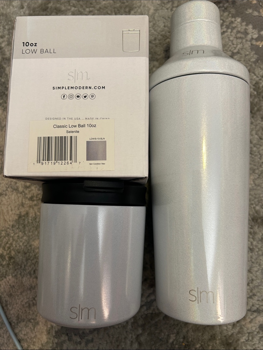 Simple Modern Selenite 20oz shaker & 2- 10oz Low Ball Set - Iridescent White